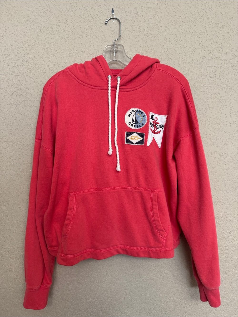 Abercrombie & Fitch Sunday Sets Coral Nautical Patch Hoodie | Small
